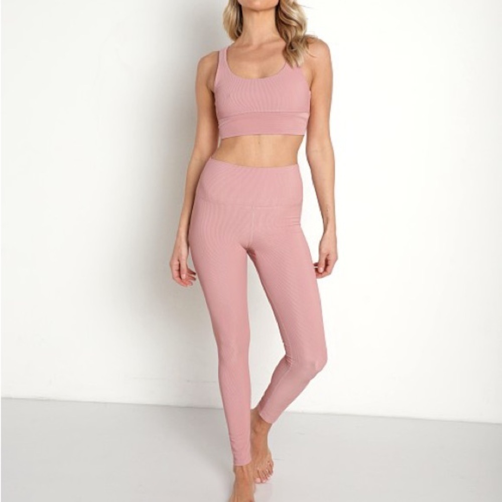 Beach Riot Ayala Ribbed Leggings Dusty Rose/Pink Color Stretchy High Waist SZ S